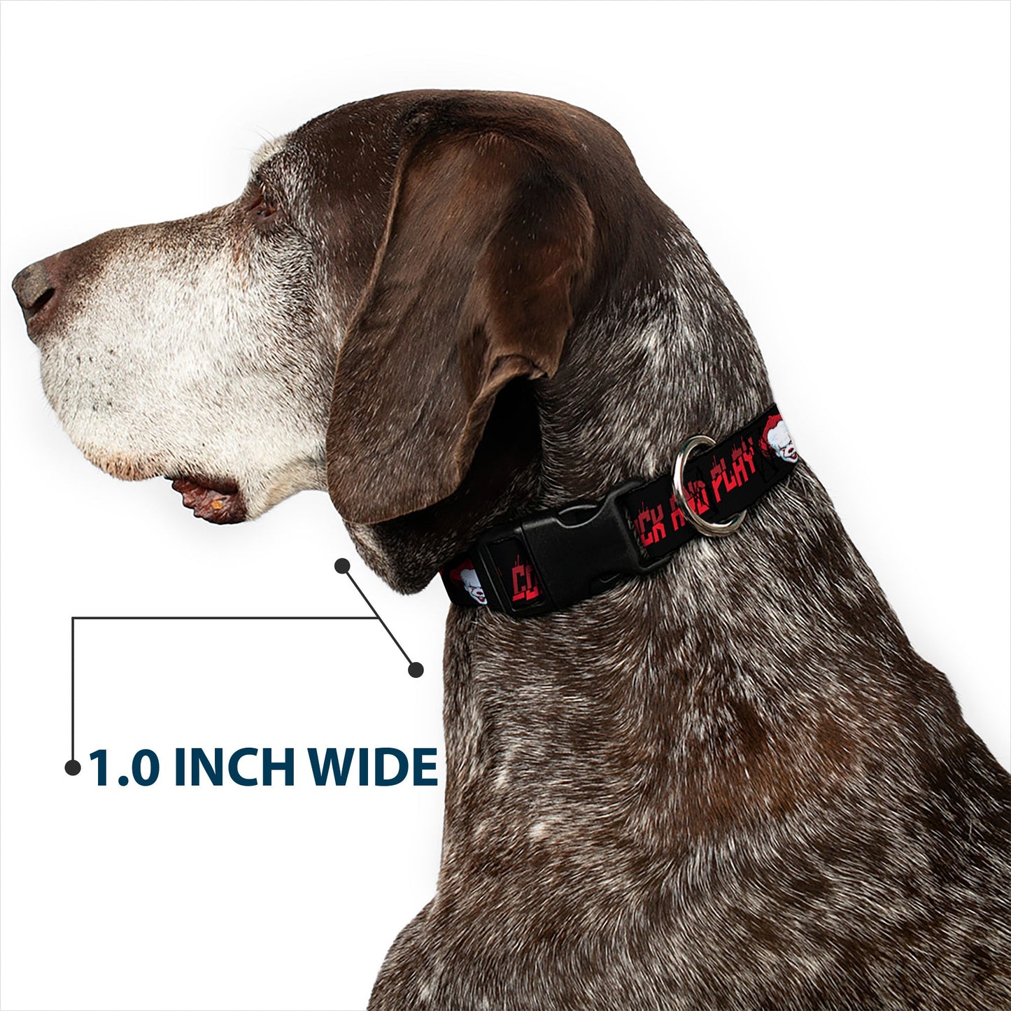 Plastic Clip Collar - It Chapter Two Pennywise Face COME BACK AND PLAY Black/Reds