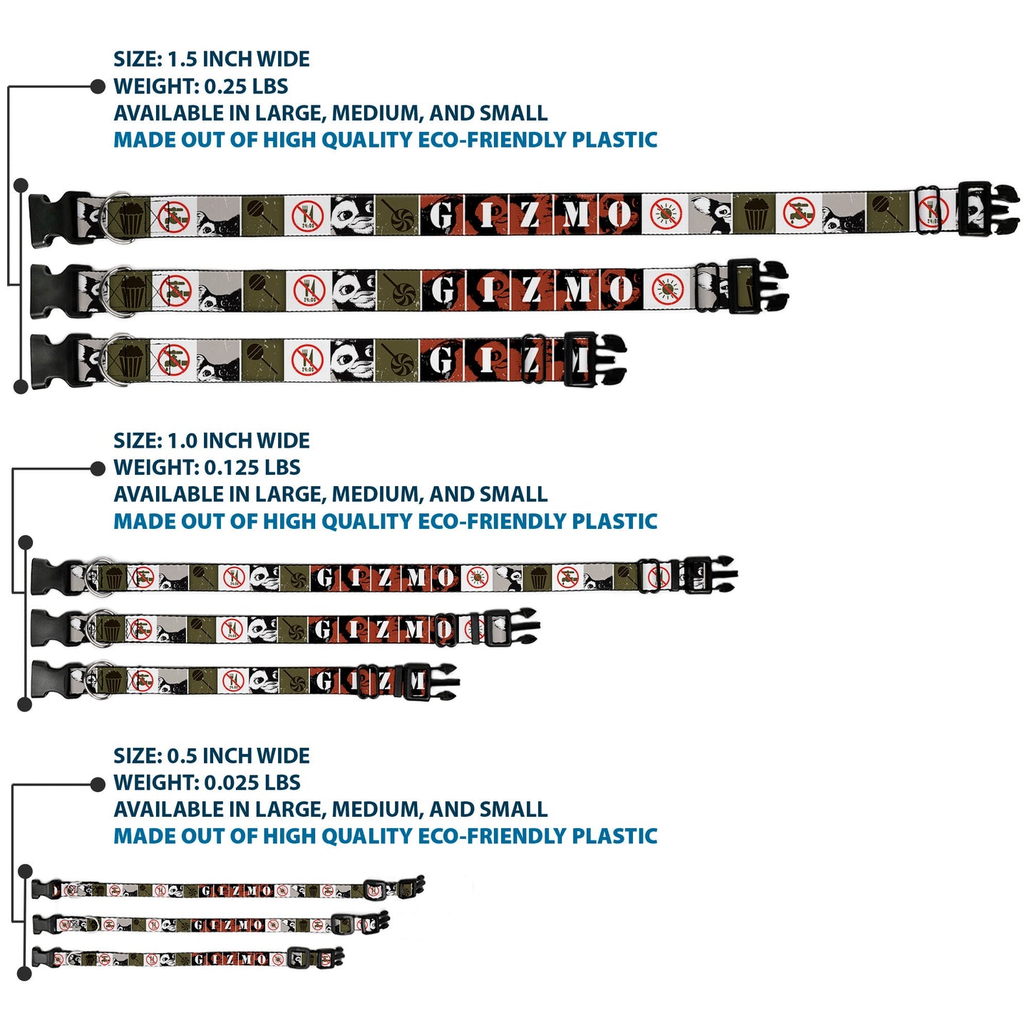 Plastic Clip Collar - Gremlins GIZMO Poses/Rules Blocks Red/Greens/Grays/White