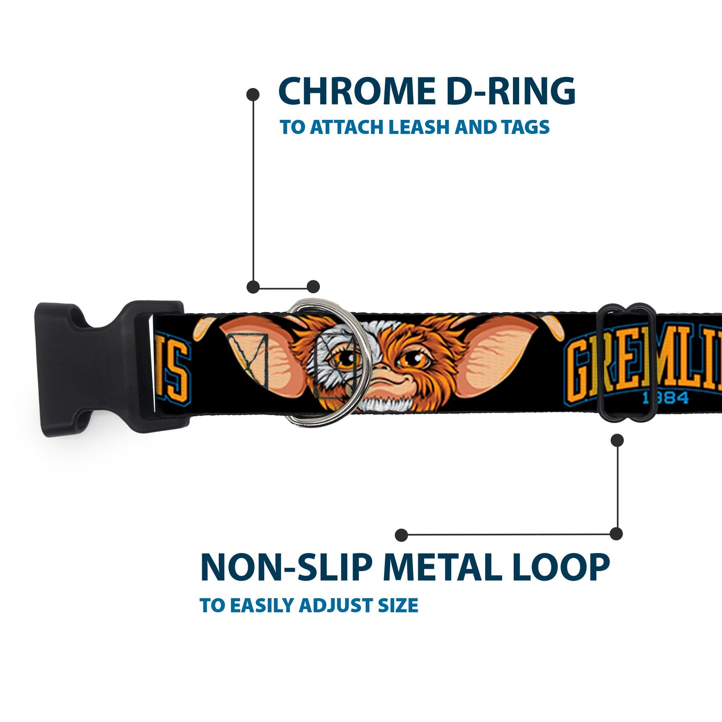 Plastic Clip Collar - GREMLINS 1984 Gizmo Face Close-Up Black