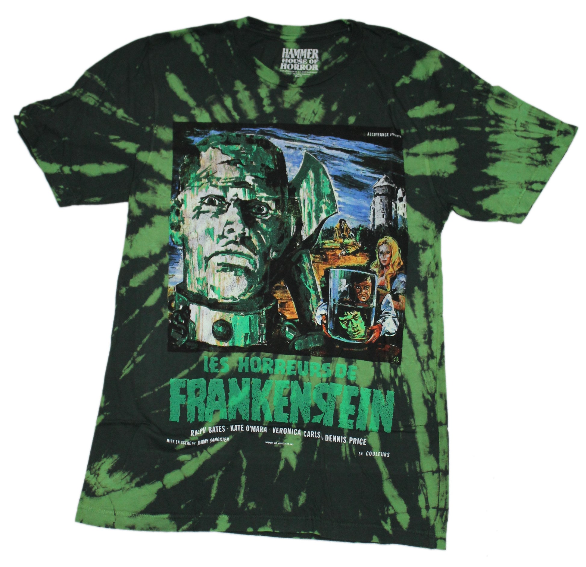 Frankenstein Mens T-Shirt - House of Horror Hammer Poster Tie Dye (Medium)