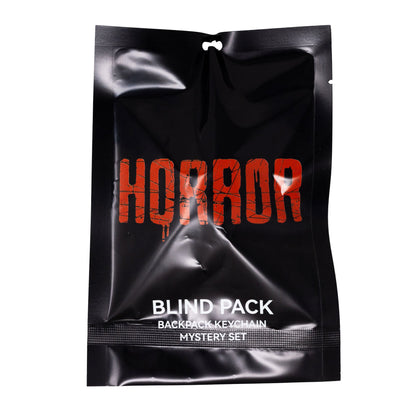 Warner Bros. Horror Movies Mystery Backpack Keychain Charm Blind Box Series, Nightmare on Elm St. Street Sign, Jason's Knife, Pennywise's Balloon, Annabelle, or a Lost Boys Milk Carton