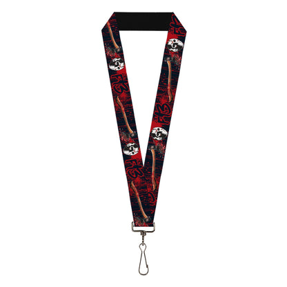 Lanyard - 1.0" - FRIDAY THE 13th/Jason Mask4/Axe Blood Splatter Black/Red/White