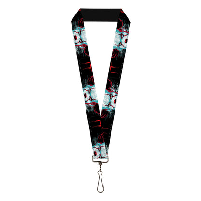 Lanyard - 1.0" - IT CHAPTER TWO Pennywise Face CLOSE-UP Black/Red/Blues