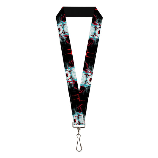 Lanyard - 1.0" - IT CHAPTER TWO Pennywise Face CLOSE-UP Black/Red/Blues