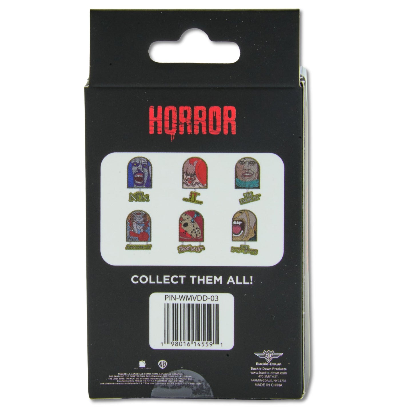 Warner Horror Movie Title Logos Mystery Enamel Pin Blind Box Series, IT Chapter Two, Friday the 13th, The Lost Boys, The Nun, The Exorcist, or Annabelle