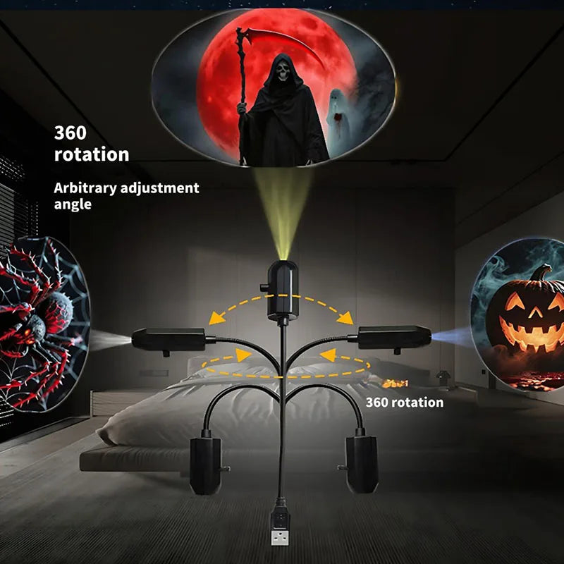 Skull Ghost Grim Reaper Projection Lamp | Switchable Pattern LED Night Light with USB Power