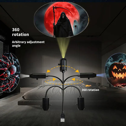 Skull Ghost Grim Reaper Projection Lamp | Switchable Pattern LED Night Light with USB Power