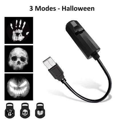 Skull Ghost Grim Reaper Projection Lamp | Switchable Pattern LED Night Light with USB Power