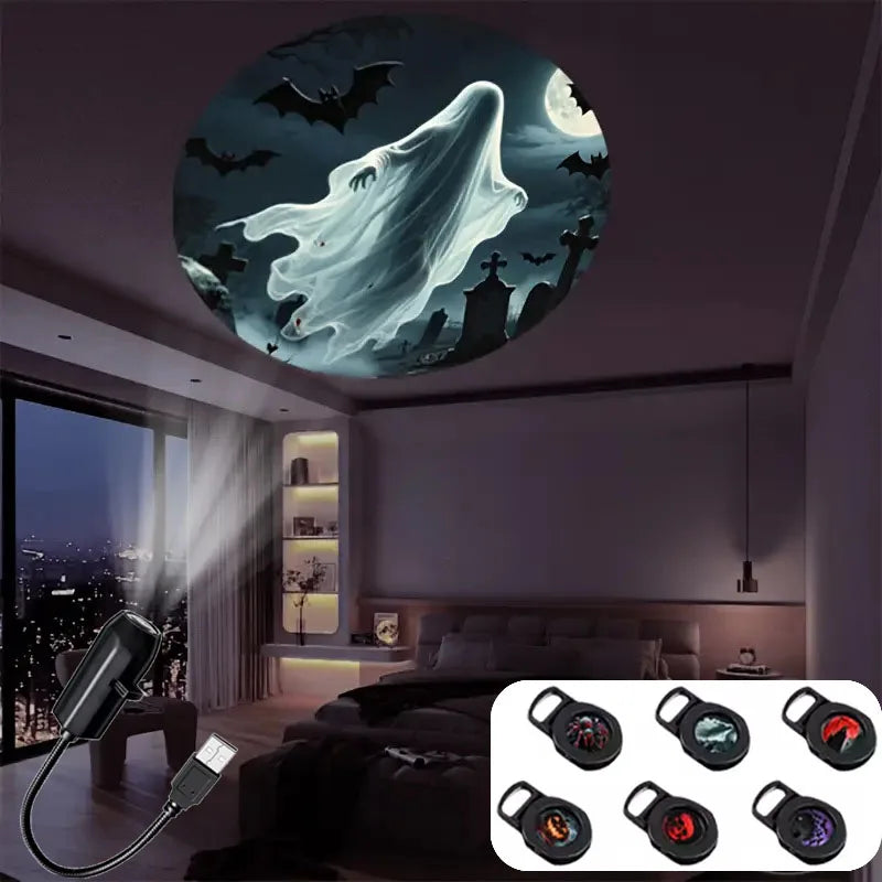 Skull Ghost Grim Reaper Projection Lamp | Switchable Pattern LED Night Light with USB Power