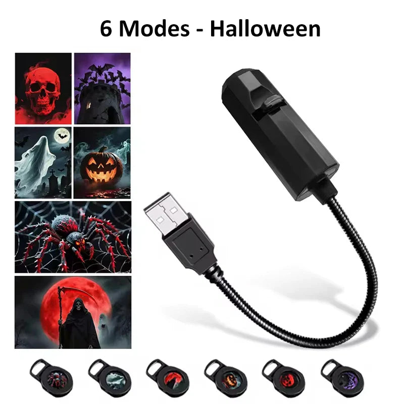 Skull Ghost Grim Reaper Projection Lamp | Switchable Pattern LED Night Light with USB Power