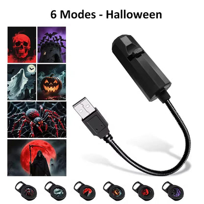 Skull Ghost Grim Reaper Projection Lamp | Switchable Pattern LED Night Light with USB Power