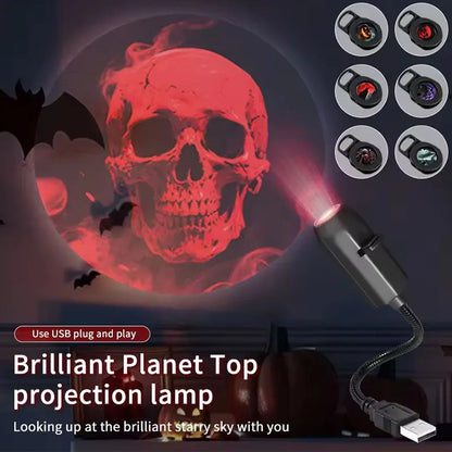 Skull Ghost Grim Reaper Projection Lamp | Switchable Pattern LED Night Light with USB Power