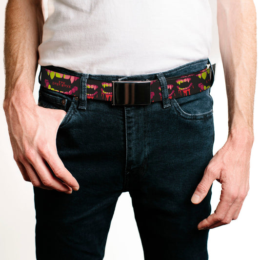 Web Belt Blank Black Buckle - THE LOST BOYS Teeth Fangs Title Logo Collage Black/Reds/Yellows Webbing