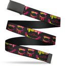 Web Belt Blank Black Buckle - THE LOST BOYS Teeth Fangs Title Logo Collage Black/Reds/Yellows Webbing