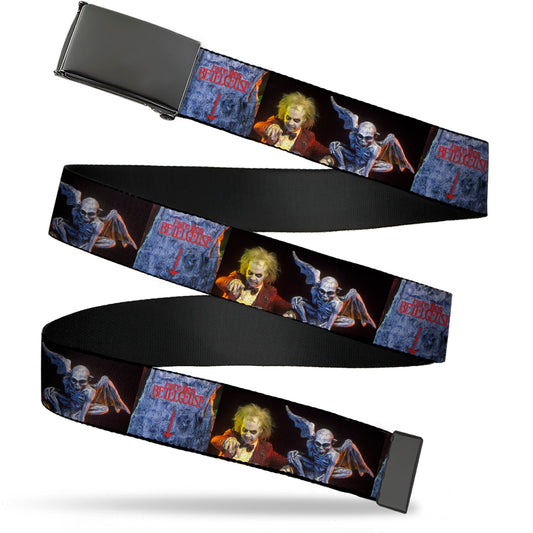 Web Belt Blank Black Buckle - Beetlejuice Graveyard Gargoyle Pose Black Webbing