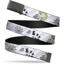 Web Belt Blank Black Buckle - Beetlejuice Chibi Pose and Sandworm Collage White/Gray Webbing