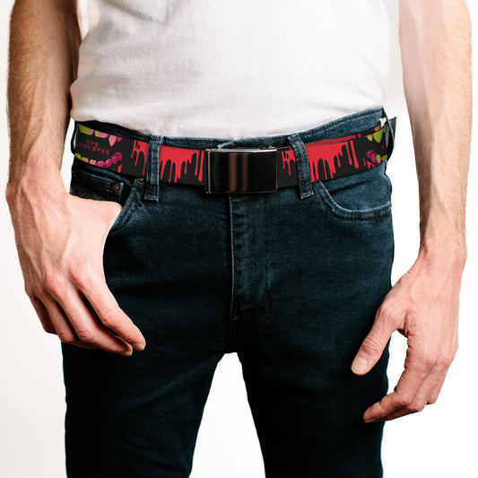 Web Belt Blank Black Buckle - THE LOST BOYS Teeth Fangs Close-Up Title Logo Black/Reds/Yellows Webbing