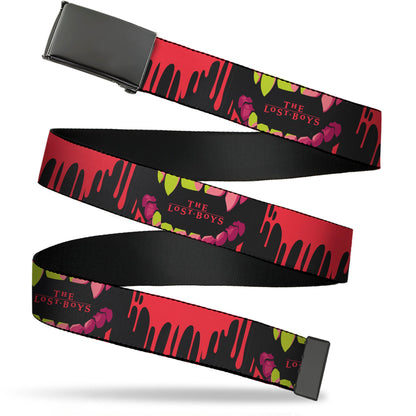 Web Belt Blank Black Buckle - THE LOST BOYS Teeth Fangs Close-Up Title Logo Black/Reds/Yellows Webbing