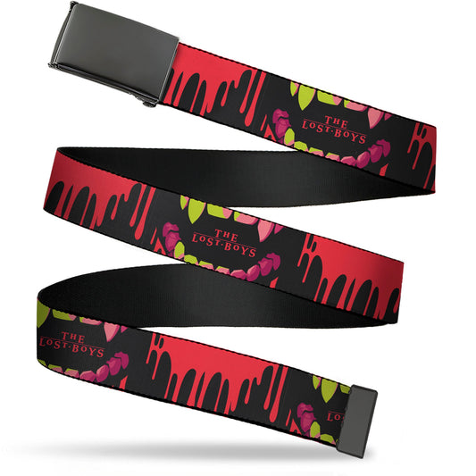 Web Belt Blank Black Buckle - THE LOST BOYS Teeth Fangs Close-Up Title Logo Black/Reds/Yellows Webbing