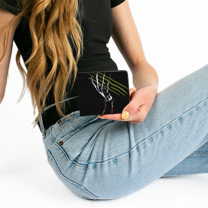 Bi-Fold Wallet - A Nightmare on Elm Street Freddy's Hand Scratching + Logo Black White Green Reds