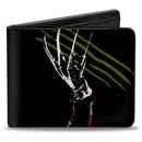 Bi-Fold Wallet - A Nightmare on Elm Street Freddy's Hand Scratching + Logo Black White Green Reds