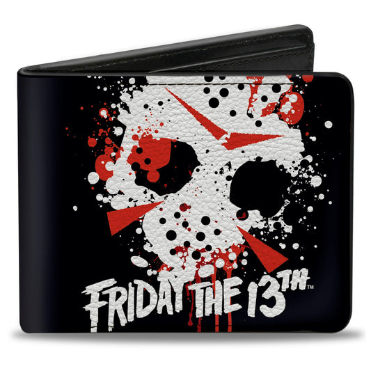 Bi-Fold Wallet - FRIDAY THE 13th Jason Mask 5 Splatter Black White Red