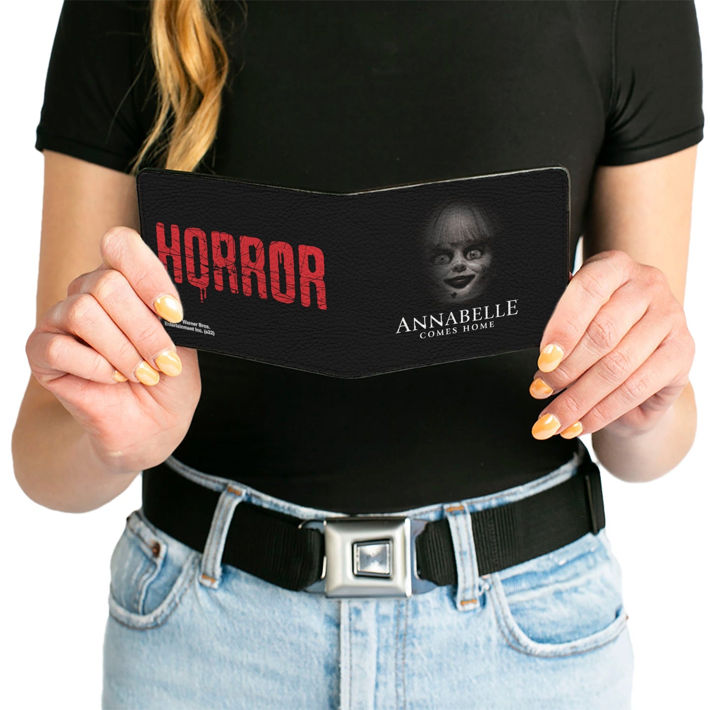 Bi-Fold Wallet - ANNABELLE COMES HOME Face Close-Up + HORROR Text Black/Red
