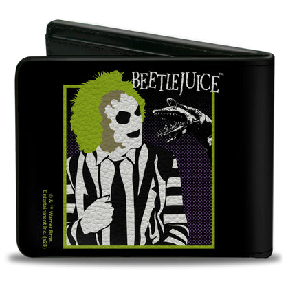 Bi-Fold  Wallet - BEETLEJUICE and Sand Worm Pose with Title Logo' Black