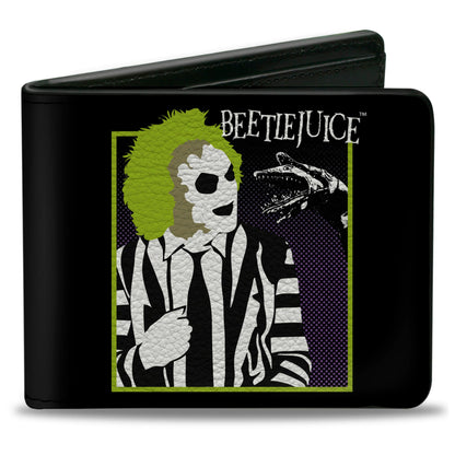 Bi-Fold  Wallet - BEETLEJUICE and Sand Worm Pose with Title Logo' Black