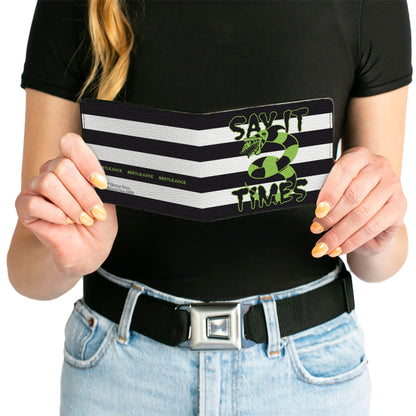 Bi-Fold  Wallet - Beetlejuice SAY IT TEN TIMES Sandworm Pose Stripe Black/White/Green