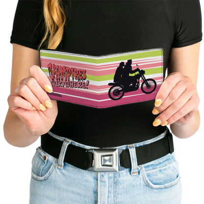 Bi-Fold Wallet - The Lost Boys Motorcycle Ride Silhouette White/Green/Pink