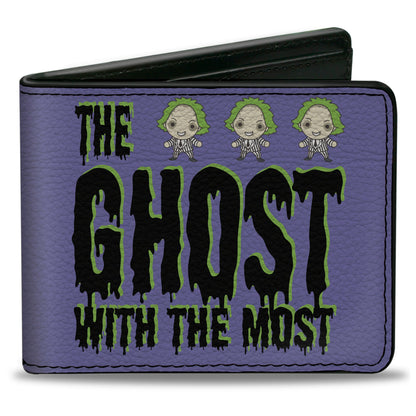 Bi-Fold Wallet - Beetlejuice Chibi THE GHOST WITH THE MOST Pose Purple/Green/Black