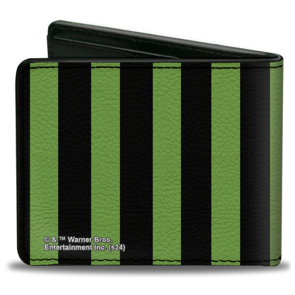 Bi-Fold Wallet - BEETLEJUICE Chibi Characters and Spider Webs Collage Greens