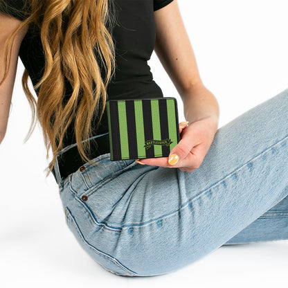 Bi-Fold Wallet - BEETLEJUICE Chibi Characters and Spider Webs Collage Greens