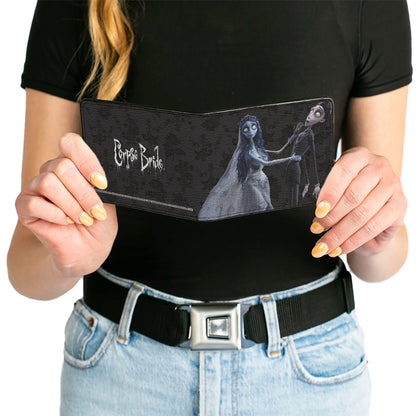 Bi-Fold Wallet - Corpse Bride Emily Victor Pose + Logo Grays Black White