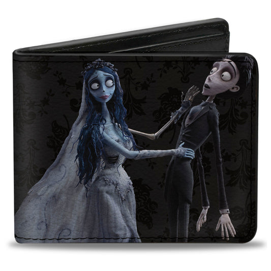 Bi-Fold Wallet - Corpse Bride Emily Victor Pose + Logo Grays Black White
