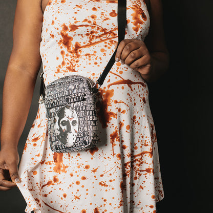 Women's Crossbody Wallet - Friday the 13th Jason Mask with Quotes Collage