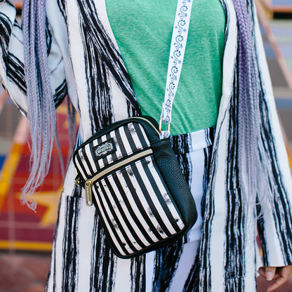 Women's Crossbody Wallet - Beetlejuice Suit Stripes Black White