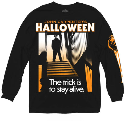 Halloween Men’S Long Sleeve T-Shirt Michael Myers Jumbo Print Vintage Horror Movie Scene Officially Licensed Sizes S-2XL