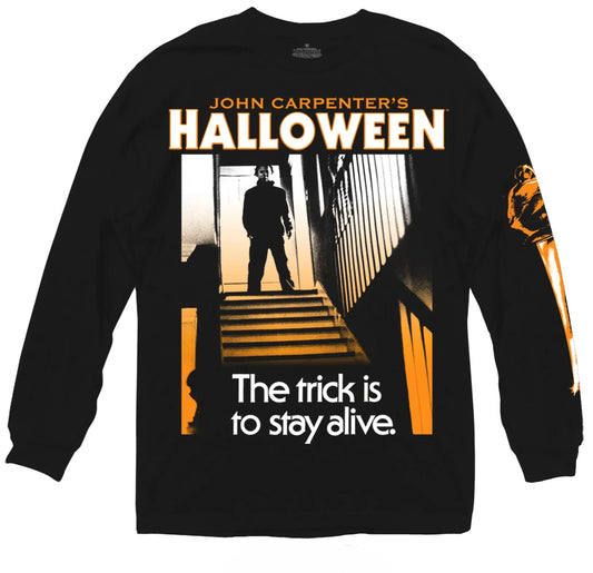 Halloween Men’S Long Sleeve T-Shirt Michael Myers Jumbo Print Vintage Horror Movie Scene Officially Licensed Sizes S-2XL