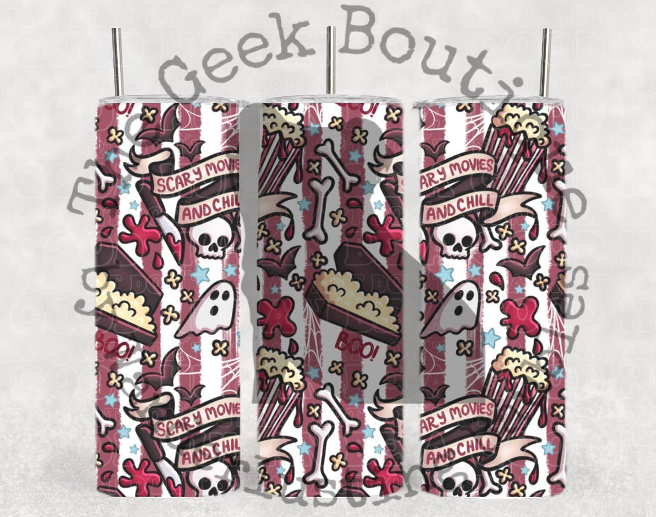 Scary Movies & Chill Popcorn Horror Halloween Ghost Tumbler