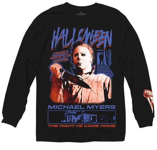 Halloween Men’S Long Sleeve T-Shirt Michael Myers Jumbo Print Night He Came Home Horror Officially Licensed Sizes S-2XL