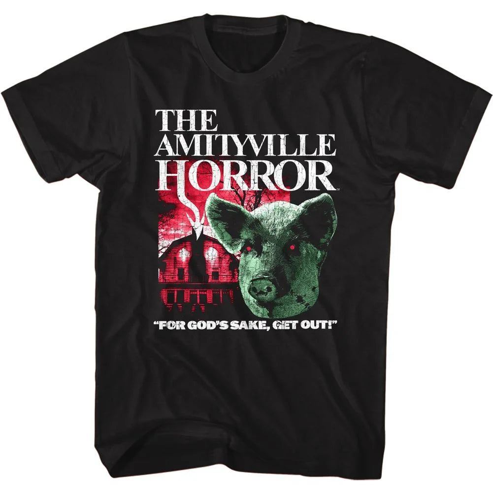 Amityville Horror Pig and House Black Adult T-Shirt