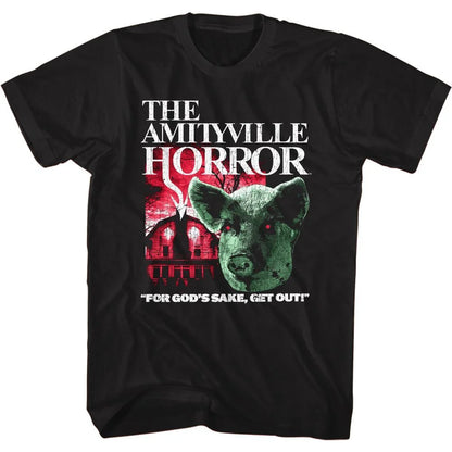 Amityville Horror Pig and House Black Adult T-Shirt