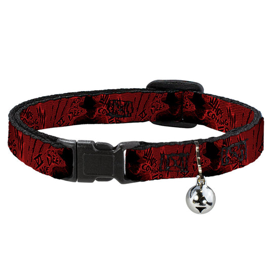 Cat Collar Breakaway - Freddy Poses Quote Scrawls Hand Scratching2 Reds Black