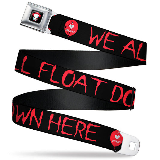 It Chapter Two Pennywise Face2 Full Color Black/Reds/Blues Seatbelt Belt - It Chapter Two I LOVE DERRY Balloon/WE ALL FLOAT DOWN HERE Quote Black/Red/White Webbing