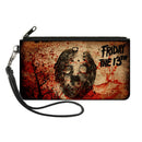 Canvas Zipper Wallet - SMALL - FRIDAY THE 13th Jason Mask Trees Tans Blood Splatter Black